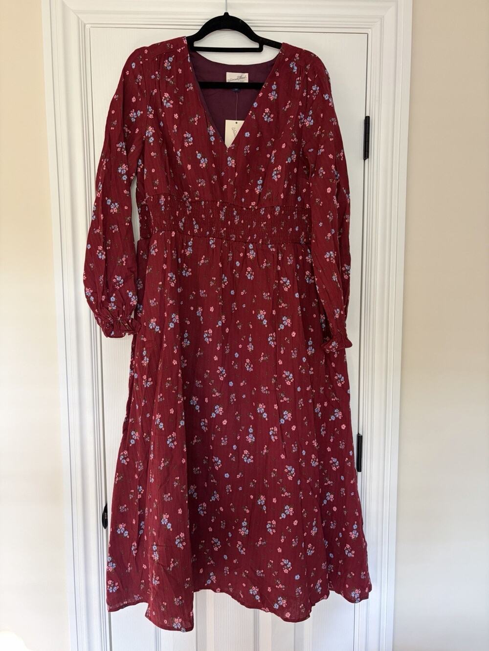 Women's Boho Maxi Floral Dress Peasant Long Sleeve Balloon Prairie Country Large